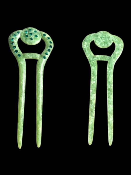 Vintage Art Deco Green Rhinestone Hair Comb main image 3